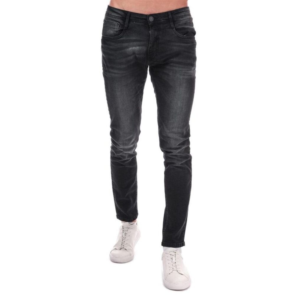 Duck and Cover Mens Maylead Cotton Denim Faded Slim Jeans / Black
